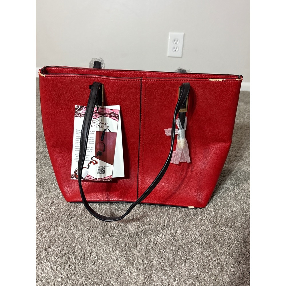PortoVino Wine Purse‎ Red Vegan Leather Tote Bag Hidden Insulated Compartment